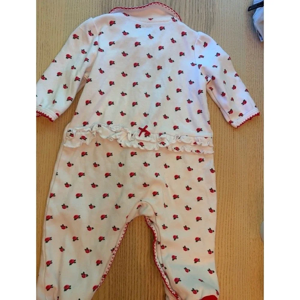 Little Me Baby Girls My 1st Christmas Rose Floral Footed Sleeper White Red 3M